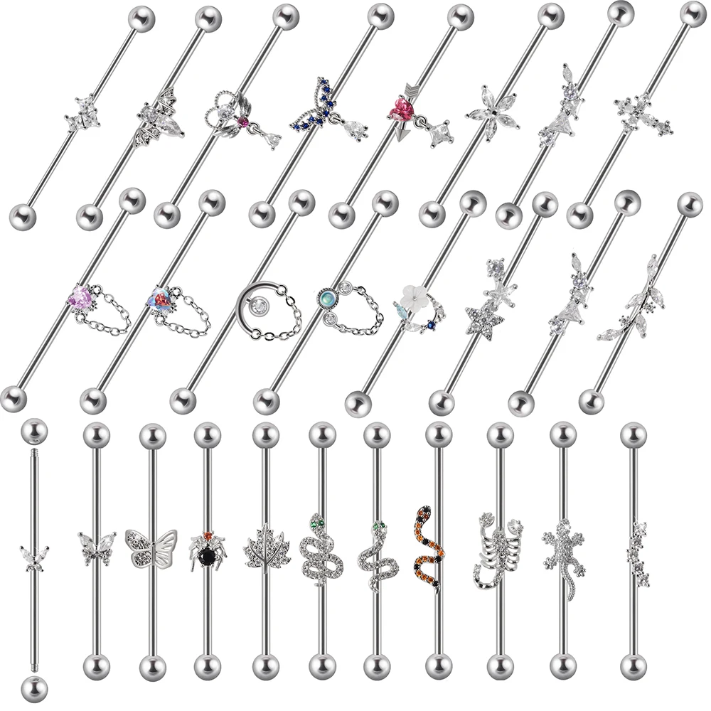 1PC Surgical Steel Zircon Industrial Barbell Cute Animal Long Auricular Bridge Earring Transversal Women Body Piercing Jewelry