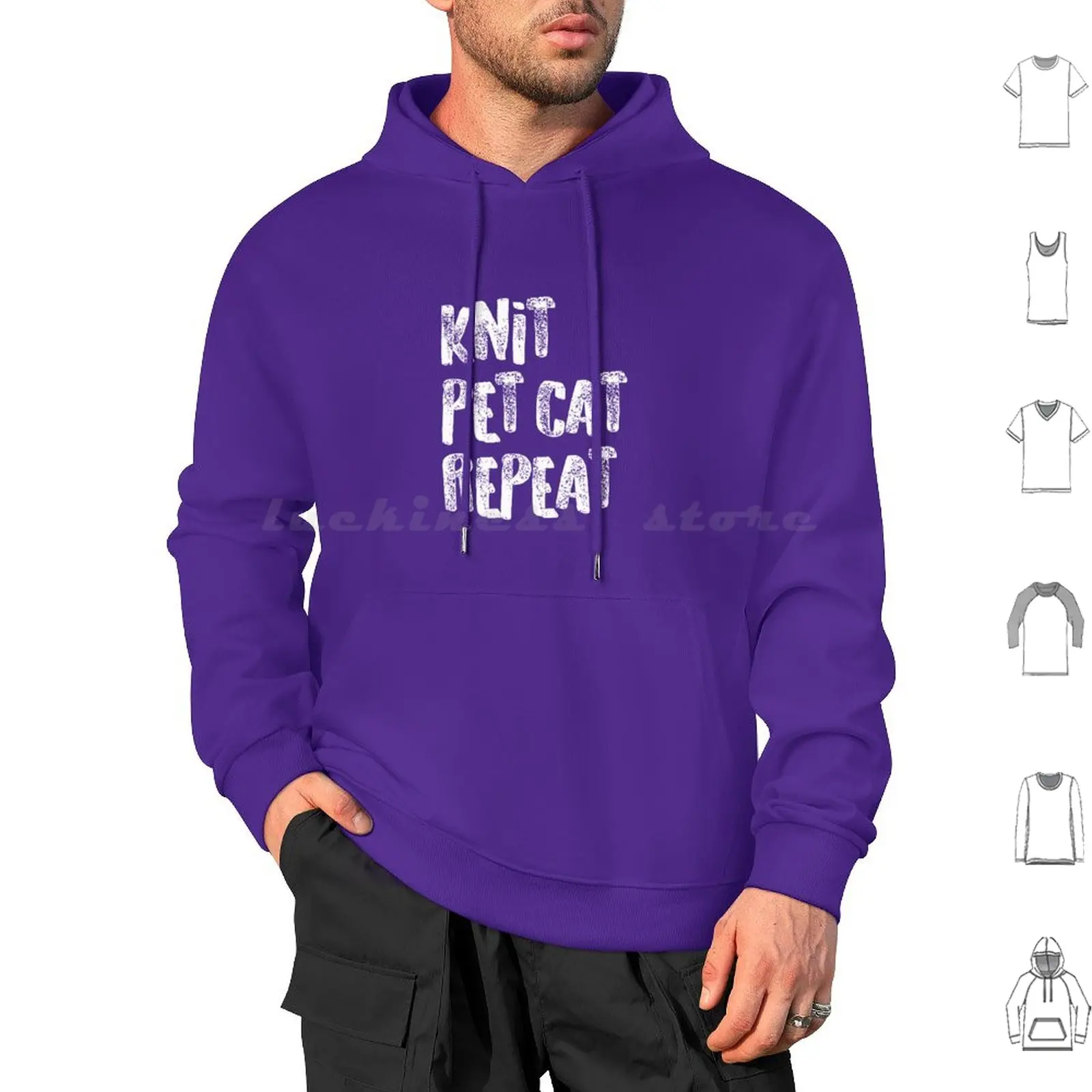 Knit Pet Cat Repeat Design Hoodies Long Sleeve Knit Knitter Knitting Knitters Cat Cat Love Cats And Knitting Cats And