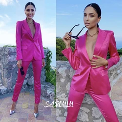 Satin Women Suits 2 Pieces Ladies Office Work Wear Slim Fit Wedding Guest Evening Party Prom Suits Set Robe de soirée