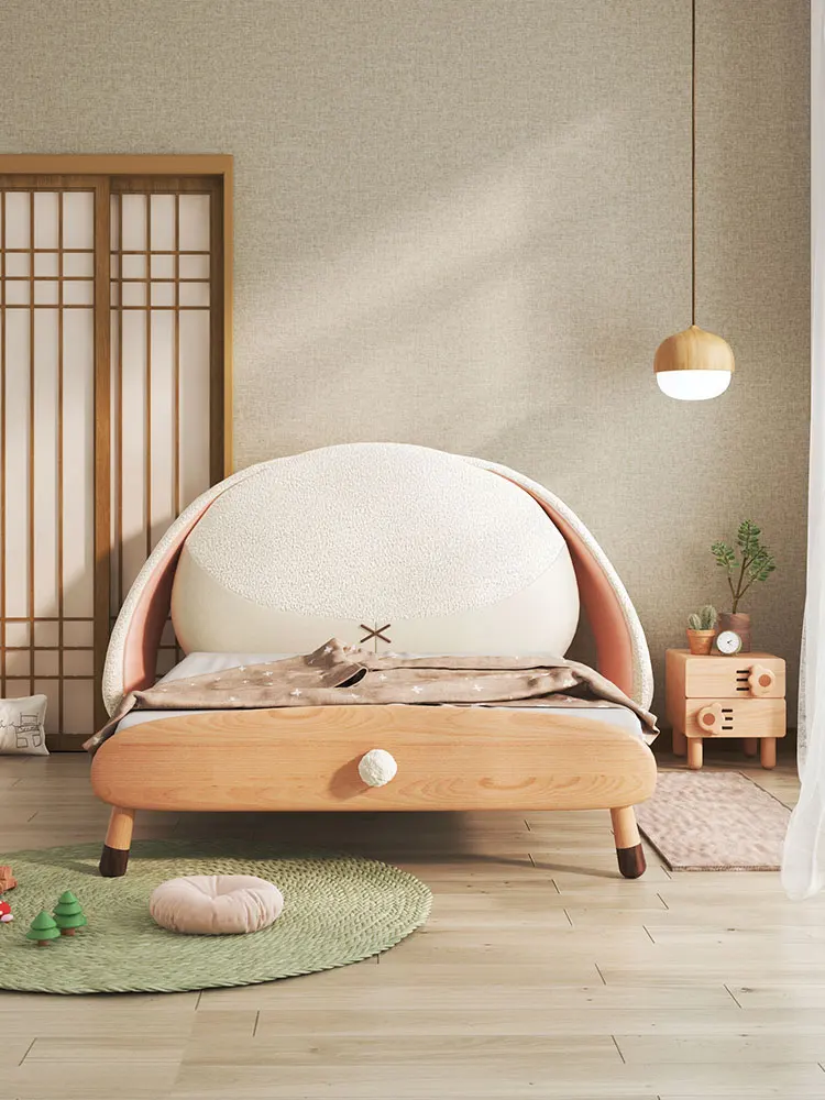 Rabbit bed Solid wood children's bed Girls' princess bed Pulling mop Child mother bed Daughter's soft bag Children's bed bedroom