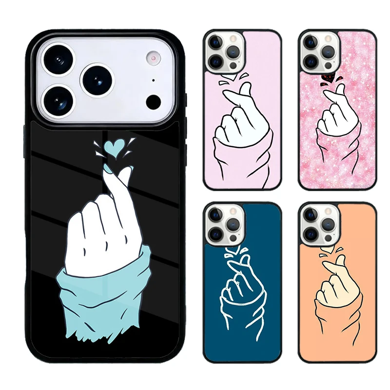 Capa de Celular Kpop Coração de Dedo para iPhone 17 Air 16 15 14 Plus 13 12 11 Pro Max Antichoque com Bumper
