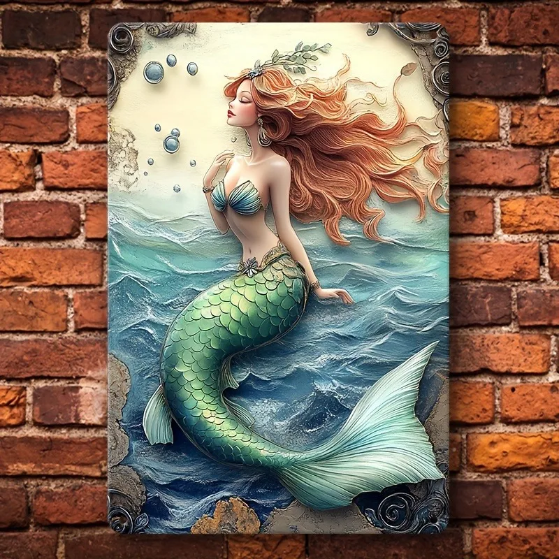 

Charming Mermaid-Themed Metal Wall Art, Aluminum Sign for Home & Garden Decor, Perfect for Living Room, Bedroom, Kitchen