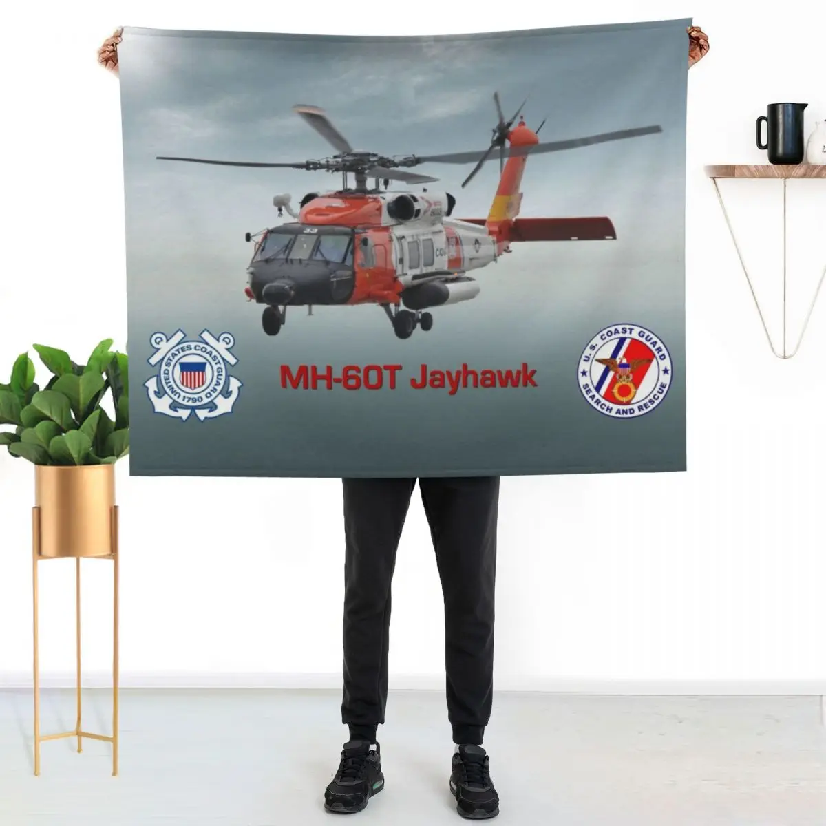 

MH-60 Jayhawk USCG SAR Throw Blanket Warm Napping Blanket for Office Couch Bed