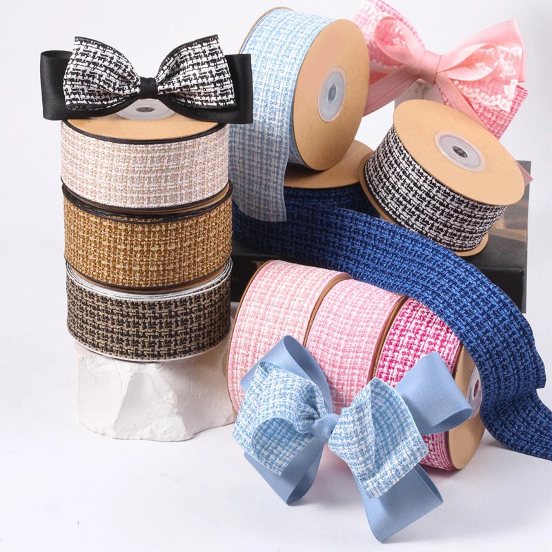 10 Yards 40MM Knit Plaid Ribbon Pressure Edge Hair Bows DIY Crafts Handmade Accessories Gift Wrapping