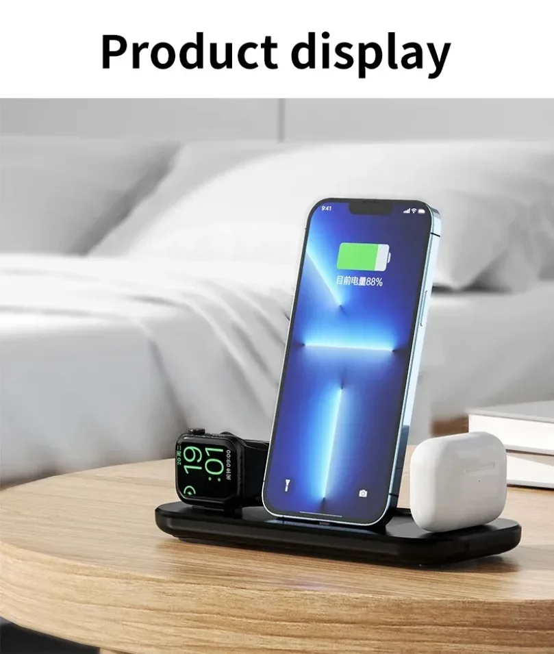 3-in-1 Schnell-Ladestation Faltbares Kabelloses Ladegerät Ständer Dock Handyhalter für iPhone 17-12 Apple Watch AirPods – Detail 20