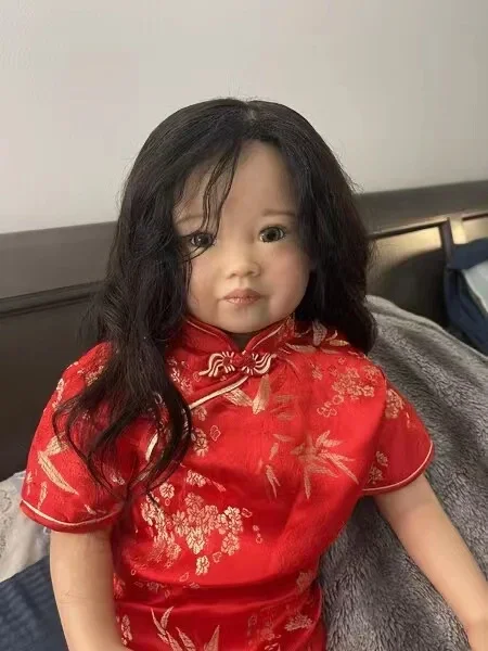 SINO-BB Limited Supply 32''Huge Girl Reborn Baby Doll Leonie With Hand-Rooted Long Black Hair Already Finished Dolls For Girl