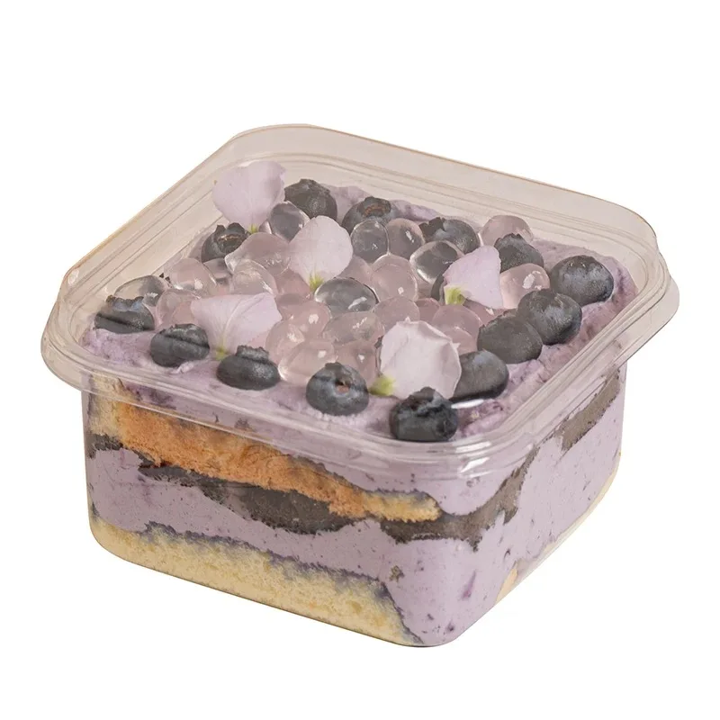 Tiramisu-Box Spezial Einweg Transparente Verpackungsbox Kuchenform Verpackungsaufkleber Quadratische Sojamilch-Dessertbox 10 Stück 400ml – Detail 6