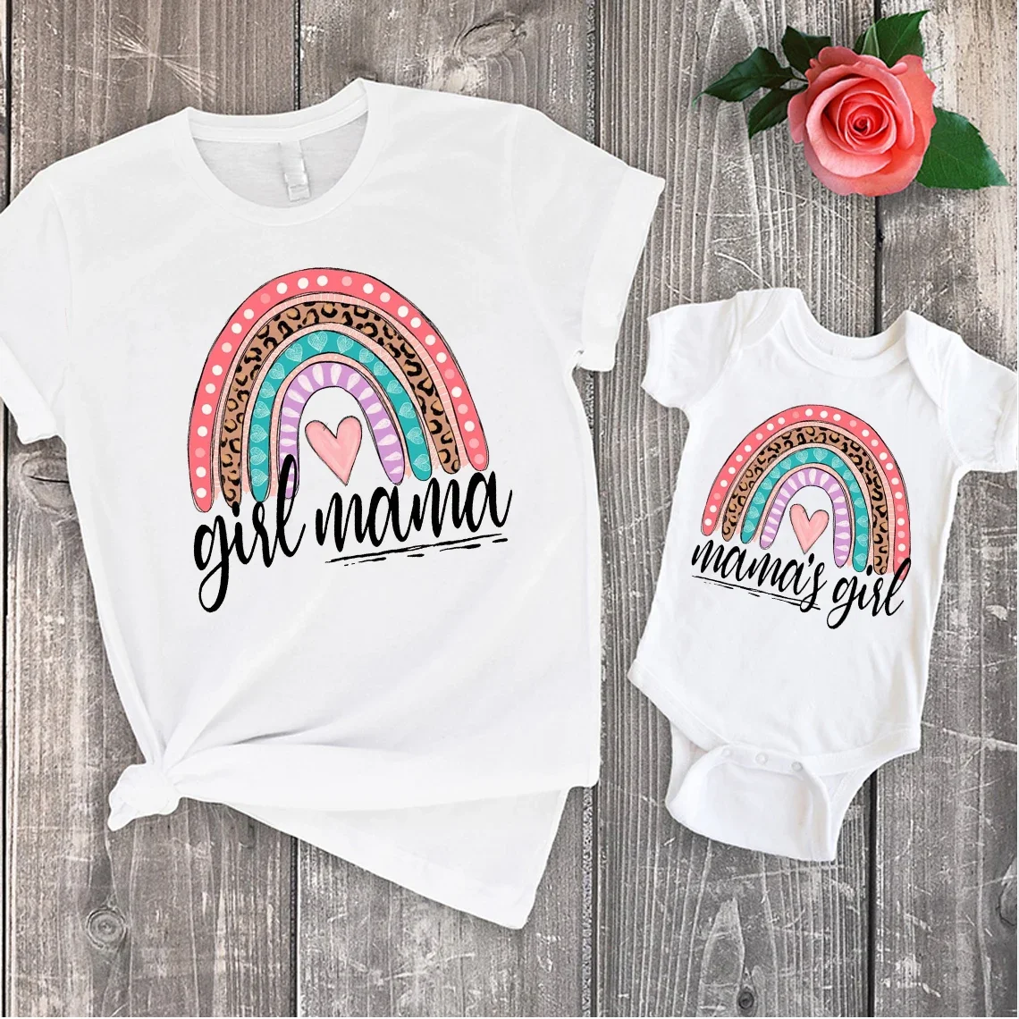 

Mommy Girl Matching Shirts Rainbow Tshirts Mommy and Me Matching Top 2025 Mother's Day Gift Family Look L