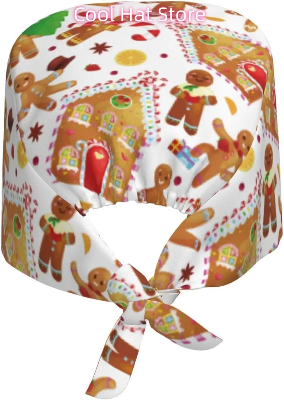 Topi Kerja Pria Gingerbread Topi Scrub dengan Pita Penahan Keringat Topi Perawat Wanita Uniseks Dapat Disesuaikan