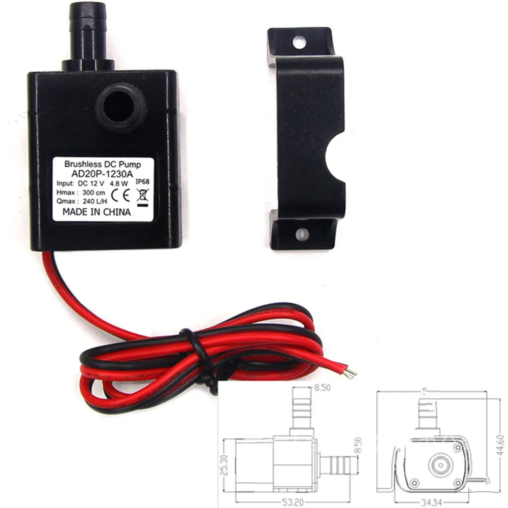 DC 12V 4.2W 240L/H Mini Waterproof Water Pump Power Brushless DC Micro Pump Membrane Submersible Solar Fountain Aquarium Pump