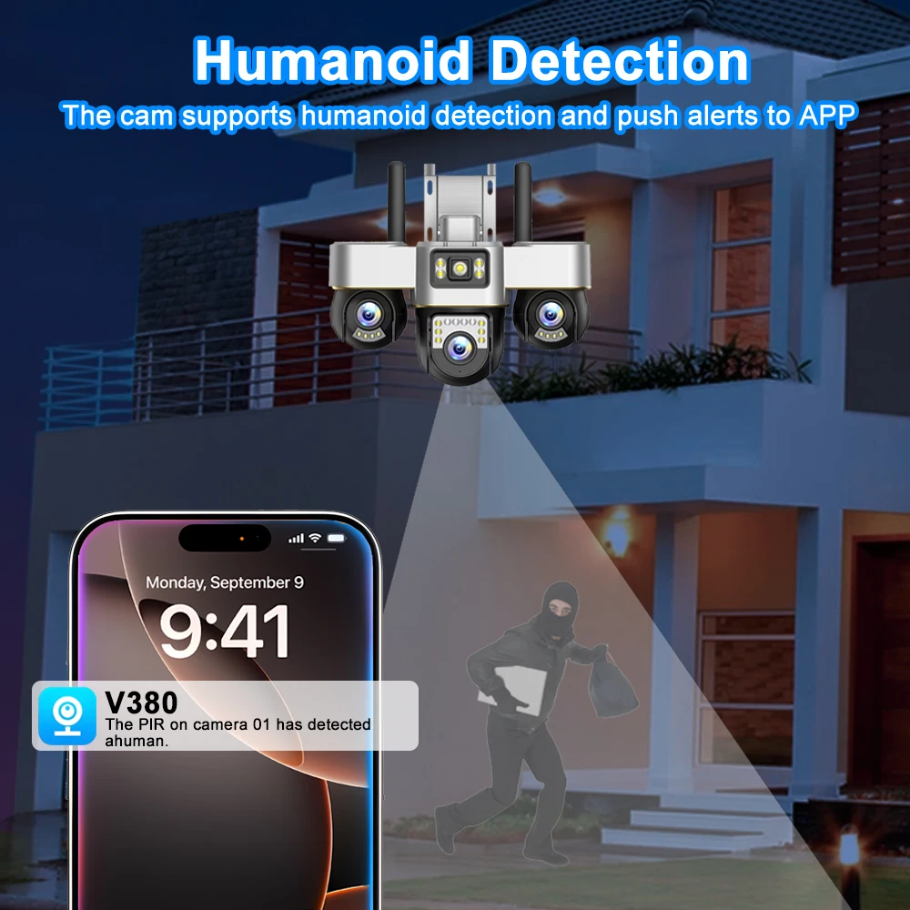 كاميرا 12MP 4G خارجية HD 3 عدسات 3 شاشة PTZ IP كاميرات CCTV كشف الإنسان للرؤية الليلية واي فاي مراقبة أمن الوطن الذكي #4