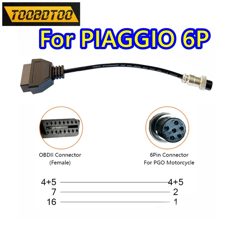 Newest Motobike Extension Cable For Piaggio 6Pin To OBD2 16 Pin Cable  OBD Connector Extension Cable Fast Shipping