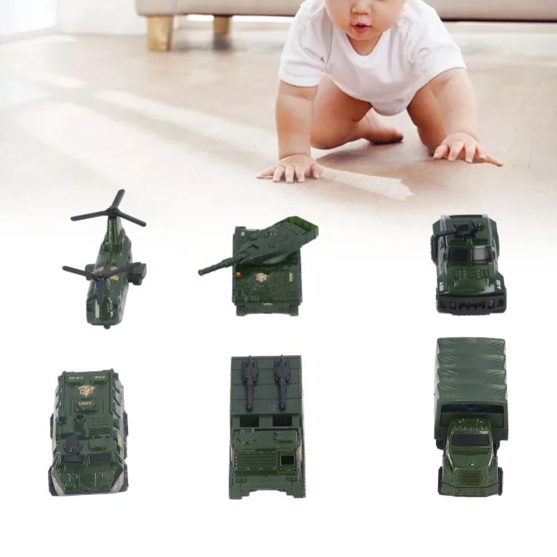 Véhicules militaires moulés sous pression, paquet de 6 jouets de l'armée, assortiment de char de transporteur, hélicoptère, voiture blindée pour garçons et enfants de 3 ans et plus