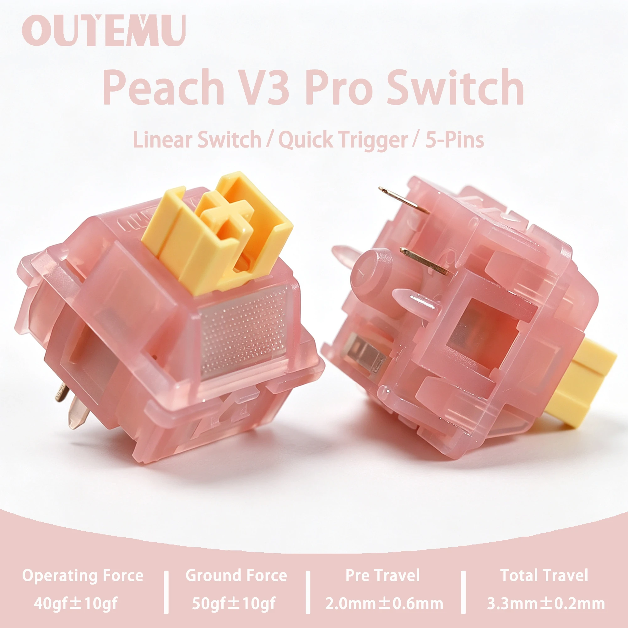 Przełączniki Outemu Peach V3 Pro Silent Switch 40gf 5-pinowe liniowe przełączniki Creamy do niestandardowych, samodzielnie składanych klawiatur mechanicznych do gier, POM PC, wstępnie nasmarowane.