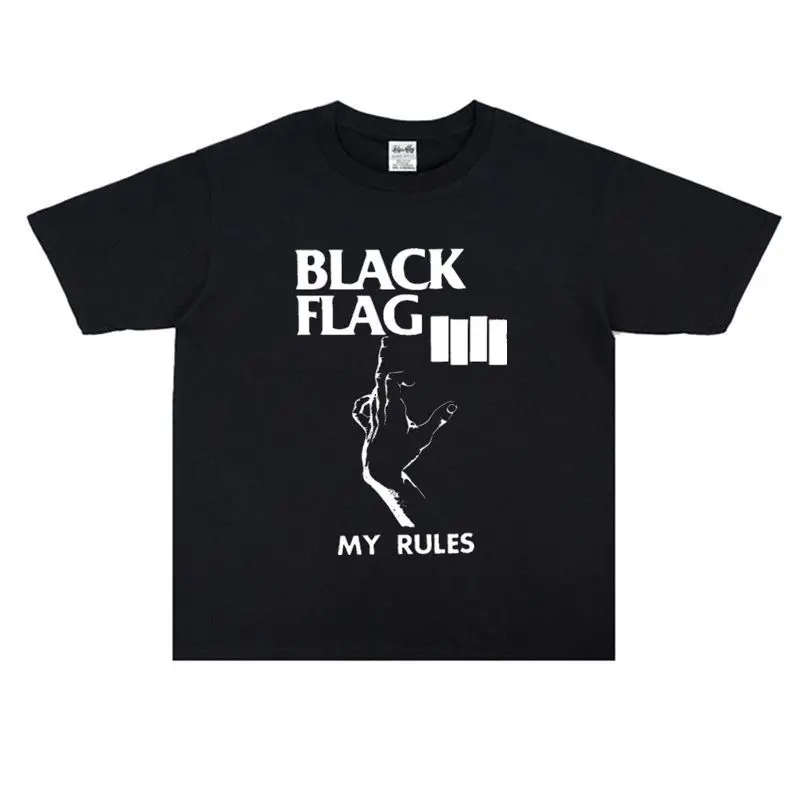 

Punk Rock Black Flag Black Flag Band Print Personality Street Loose T-Shirt Short Sleeve Men's and Women's Popular Trend