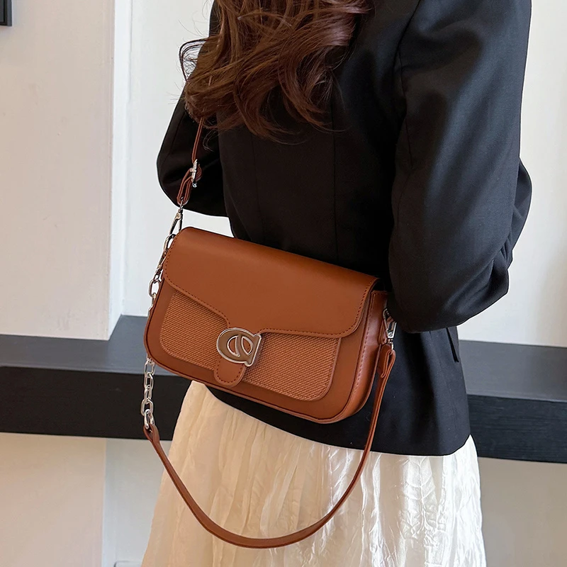 حقيبة يد نسائية كلاسيكية من الجلد الفاخر بتصميم كروس على الكتف، حقيبة يد أنيقة على الطراز اليومي الحديث