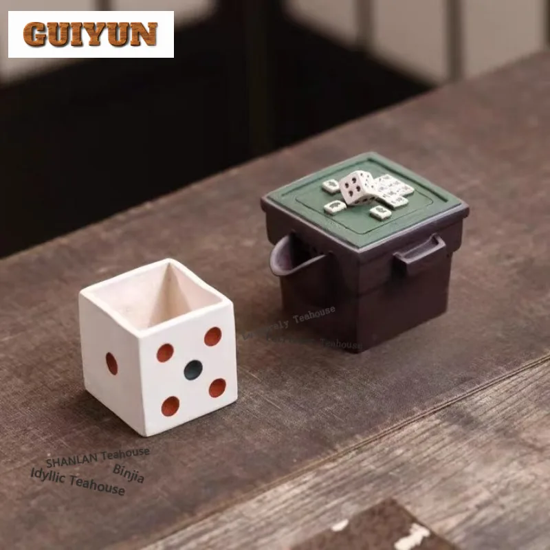 180ml Retro Yixing Purple Clay Teapots Handmade Hand Grab Mahjong Pot Raw Ore Purple Mud Kettle Zisha Tea Set Withdice Teacup