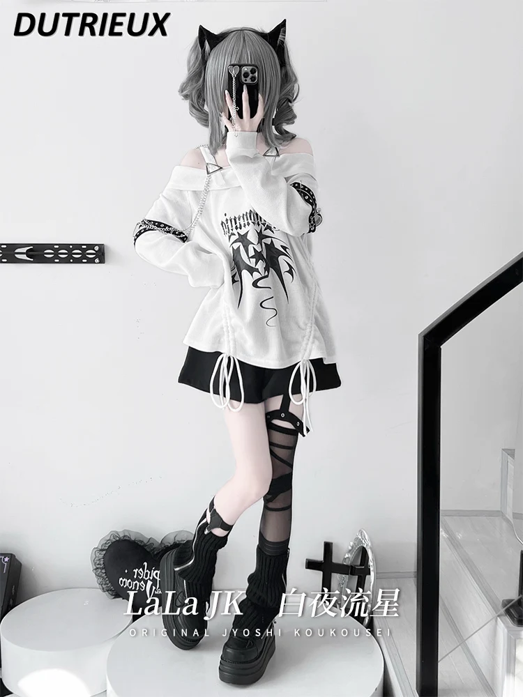 

Japanese Original Design Sweet Spicy Suspender Shoulder Top Spring and Autumn New Cute Girls Long-sleeved Versatile T-shirt