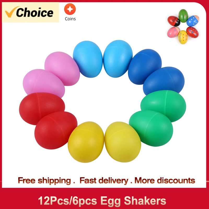 12Pcs/6pcs Egg Shakers Musical Instruments Percussion Egg for Kids Toys Plastic Easter Egg Shaker for Education Musical Learning