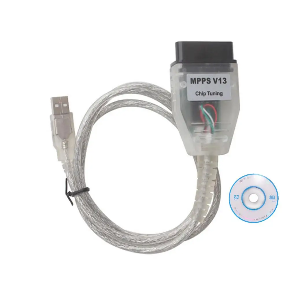 OBDII MPPS V13 Cable Translucent White Plastic Obd2 Diagnostic Extension Cable for Vehicle Ecu Flashing