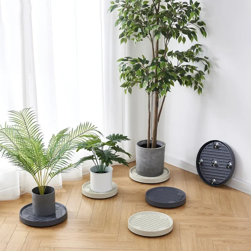 Flower Pot Tray Wheels Round Plastic Tray Heavy Duty Tree Flower Potted Planter Stand Rack Removable Moving Trays with Rollers
