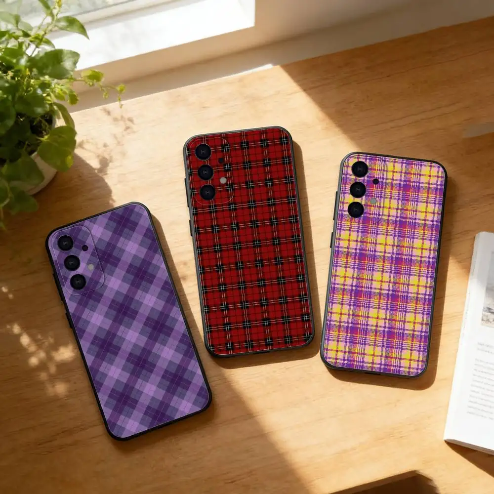 

Cool P-Purple P-Plaid Pattern Phone Case For Samsung S25,S24,S21,S22,S23,S30,Ultra,S20,Plus,Fe,Lite Black Shell
