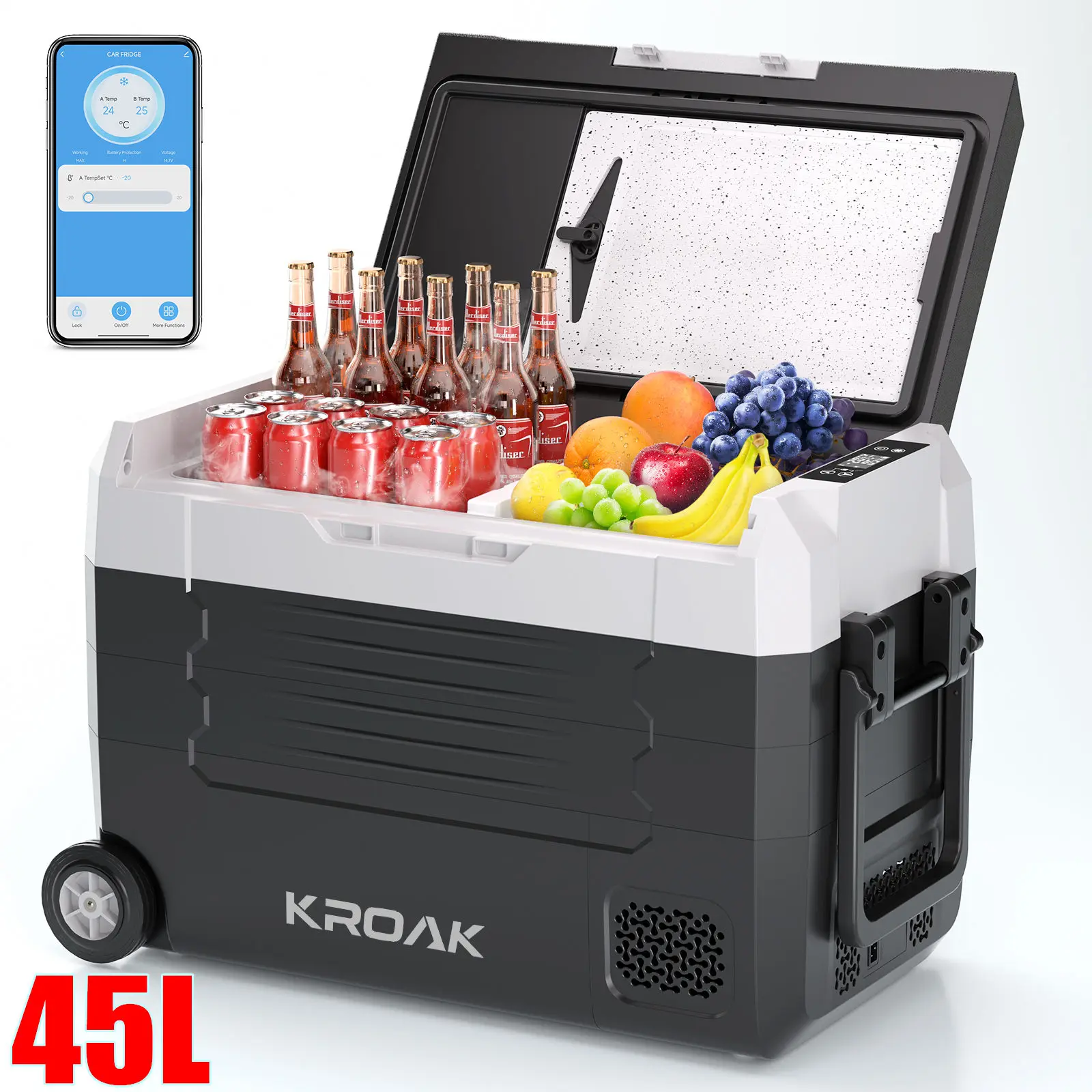KROAK Autokühlschrank 12V 24V RV Autokühlschrank Dual Zone APP-Steuerung 35L 45L 55L Tragbarer
