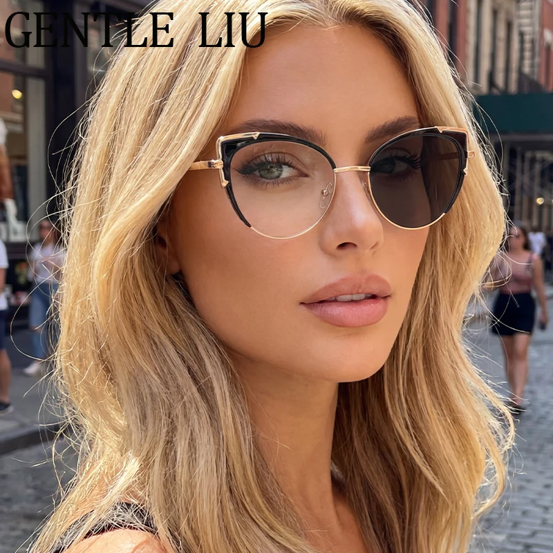 

Cat Eye Frame Glasses Women 2025 Luxury Brand Prescription Computer Read Anti Blue Light Eyeglasses Change Color Sunglasses