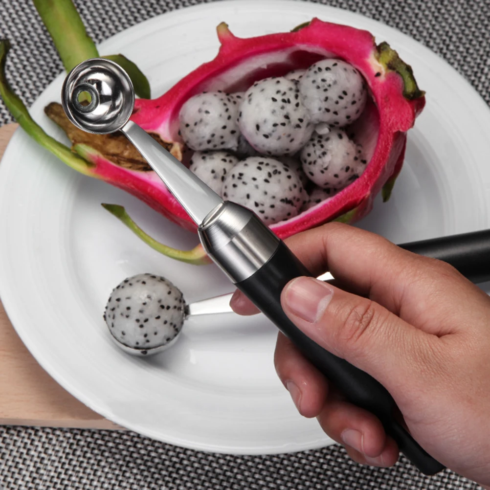 

2pcs Ice Cream Scoop Stainless Steel Large Capacity Hanging Hole Ergonomic Design Dessert Spoon Gelato Fruit Melon Baller