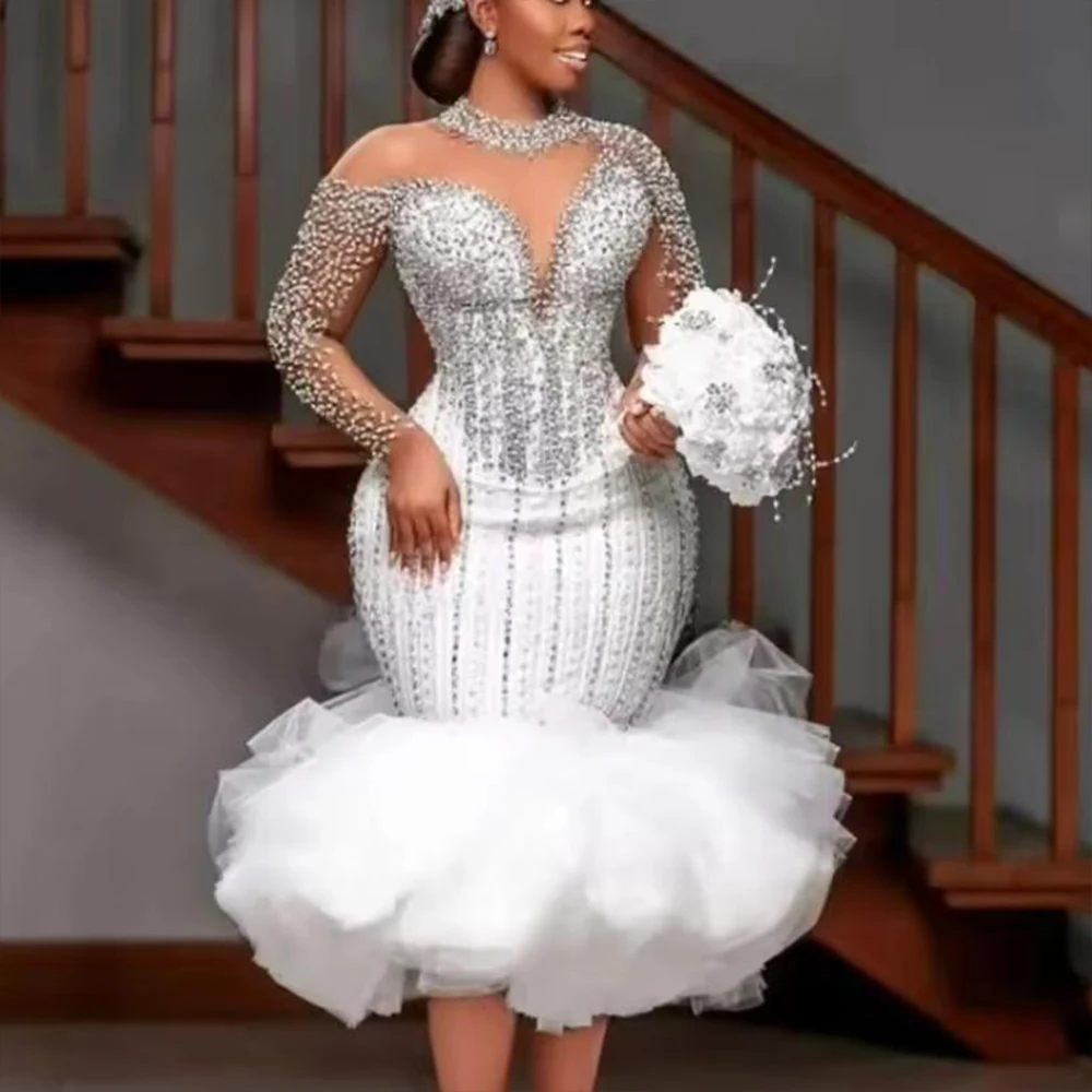Unique Design Mermaid Wedding Dresses For Bride Sparkly Crystals Beading Tulle Bridal Gowns Customized Formal Party Wear Attire