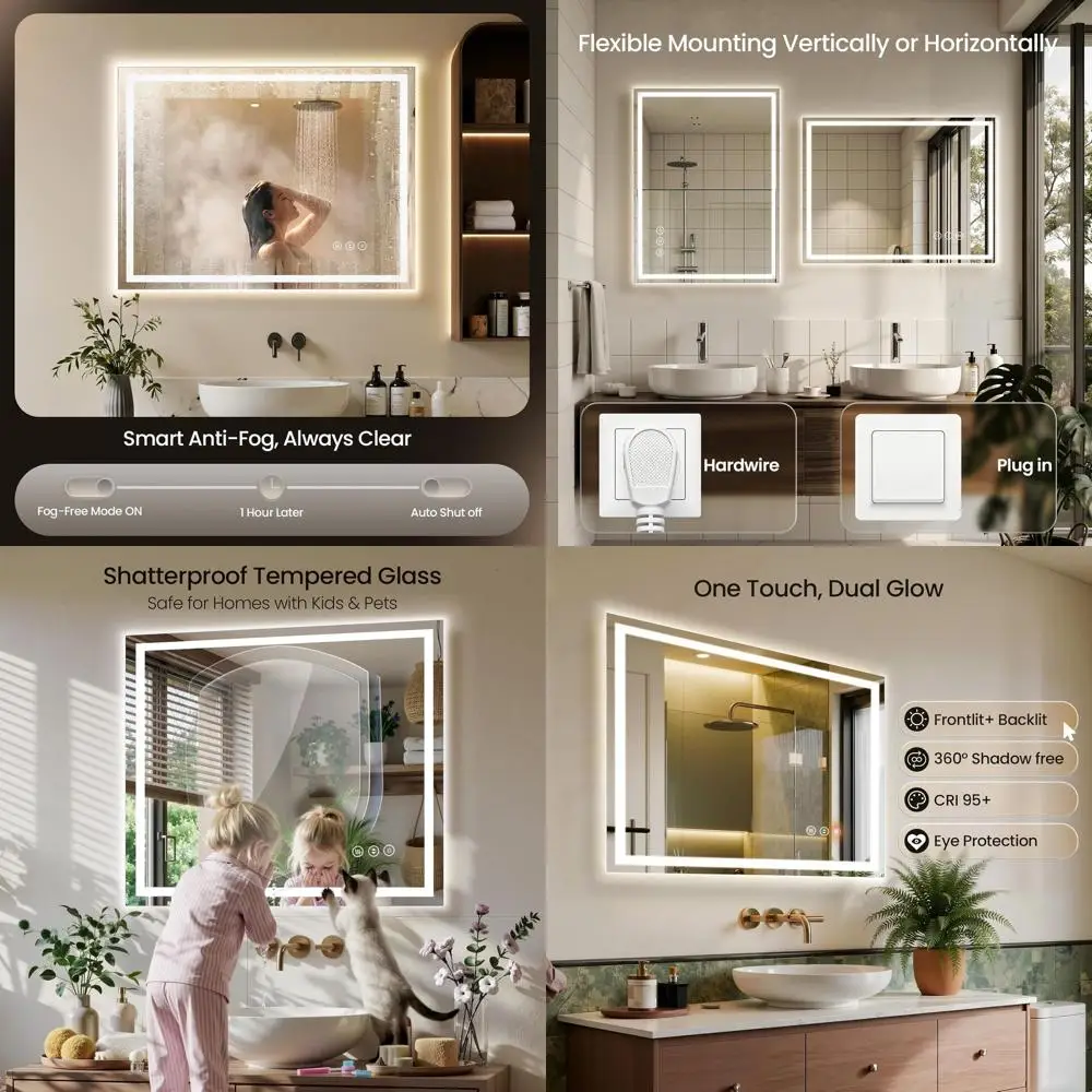 

24x32 Inch LED-Illuminated Bathroom Mirror with Anti-Fog, Backlit and Front Lit, High CRI, Dimmable, Tempered Glass Vanity Mirro