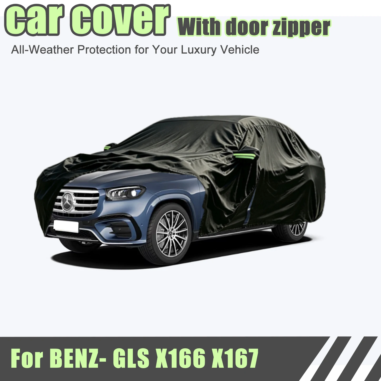 Outdoor Full Vehicle Cover For Mercedes Benz GLS - Side Zipper Design, Waterproof Dustproof Sun Protection Car Cover