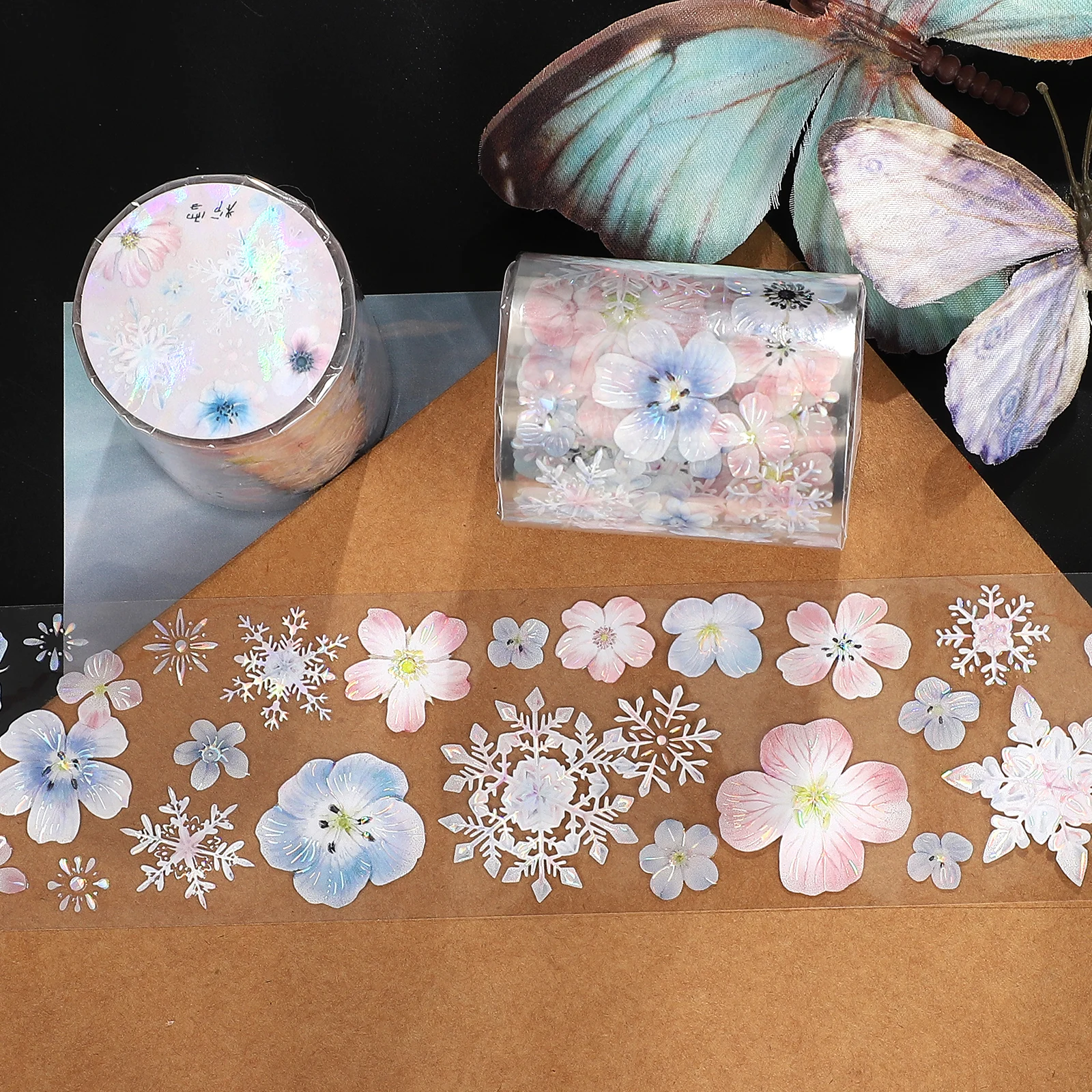 

50mm*6m Vintage Powder Snowflake Flower Landscape PET Tape Creative DIY Journal Material Collage Scrapbooking Stationery