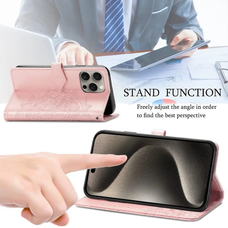 حافظة هاتف محفظة بنمط رائع متوافقة مع 15PM14PM 3 5 فتحات للبطاقات مقاومة للصدمات ومضادة للخدش وإغلاق مغناطيسي يوميًا