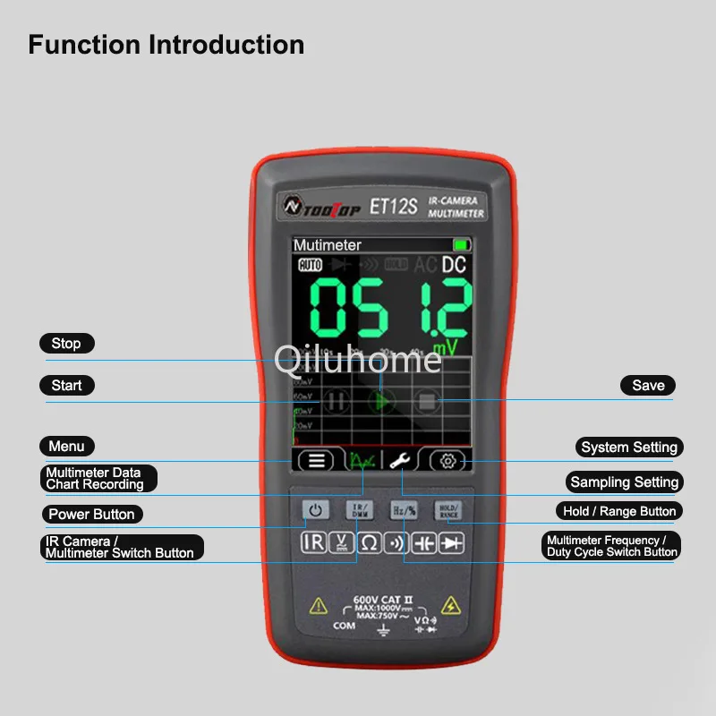 120*90 Resolution Thermal Imaging Multimeter Lithium Battery with Chart Function