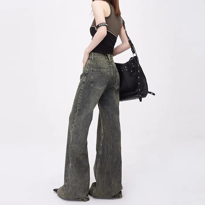 FINEWORDS Vintage Washed Wide Leg Jeans Women Korean Casual High Waist Baggy Jeans Streetwear Full Length Harajuku y2k Jeans