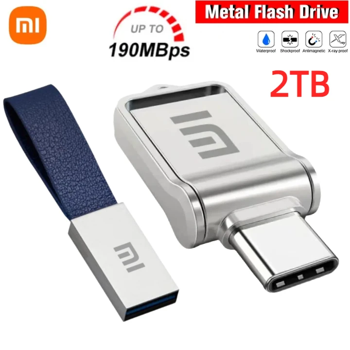 Xiaomi 2TB USB 3.2, Flash Drive kecepatan tinggi 1TB 512GB logam tahan air memori USB untuk perangkat penyimpanan komputer