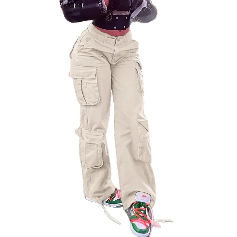 

European and American New Foreign Trade Women's Clothing Street Hip-hop Style Low Waist Multi-pocket Tooling Casual Pants Long