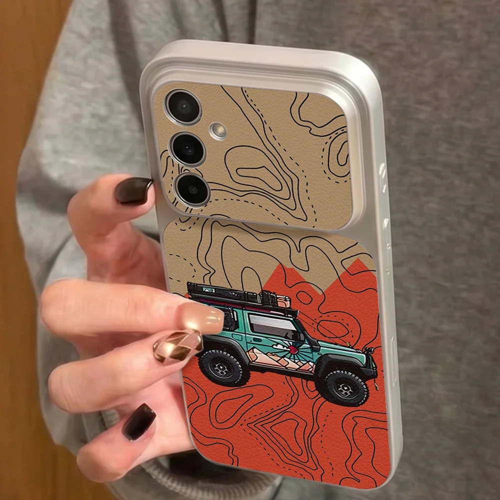 Car Pattern PU Leather Phone Case For Samsung A57 A37 A27 A17 A07 A36 A56 A55 A16 S26 Ultra S24 FE S25 Plus Lanyard Soft Cover