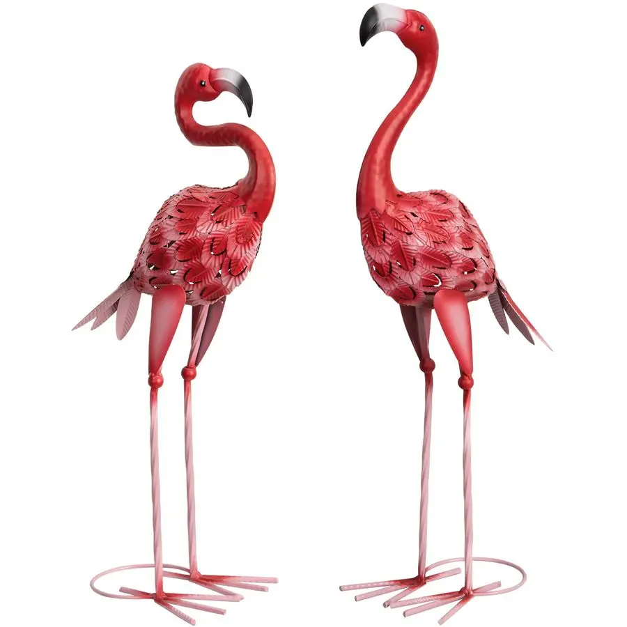 

Metal Flamingo Garden Statues Red Flamingo Yard Art Outdoor Sculptures for Home Patio Lawn Backyard Decor, Set of 2