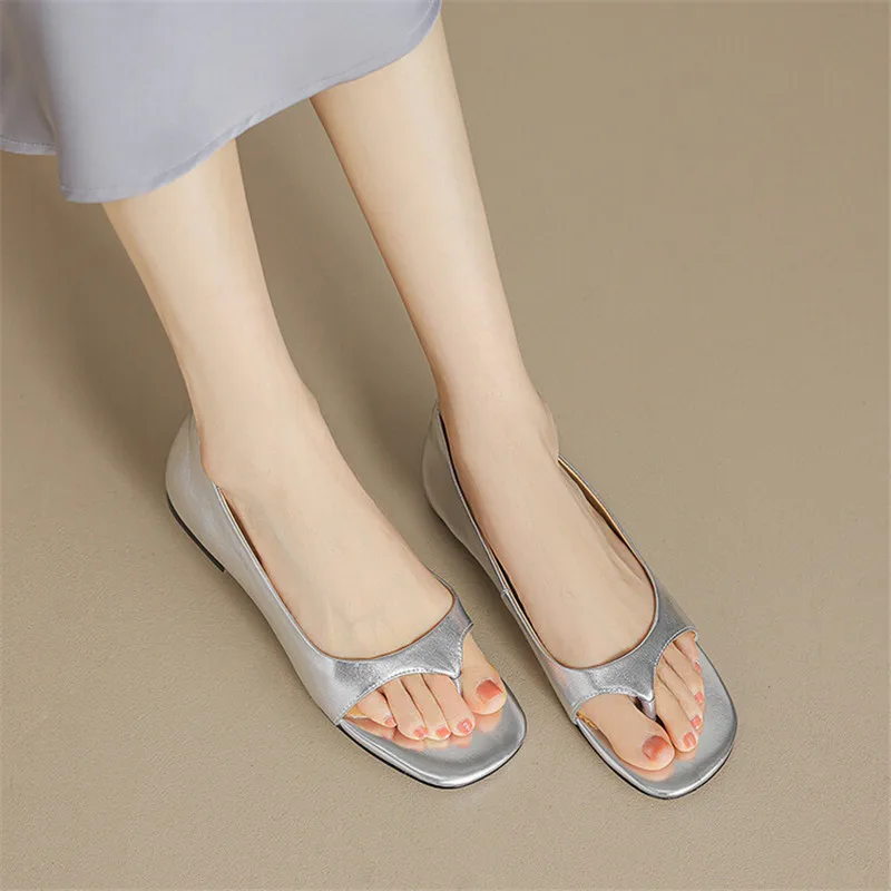 New Sheepskin Summer Sandals Round Toe Low Heels Sandals for Women Zapatos De Mujer Pinch Toe Flat Shoes Sandals Ladies Shoes