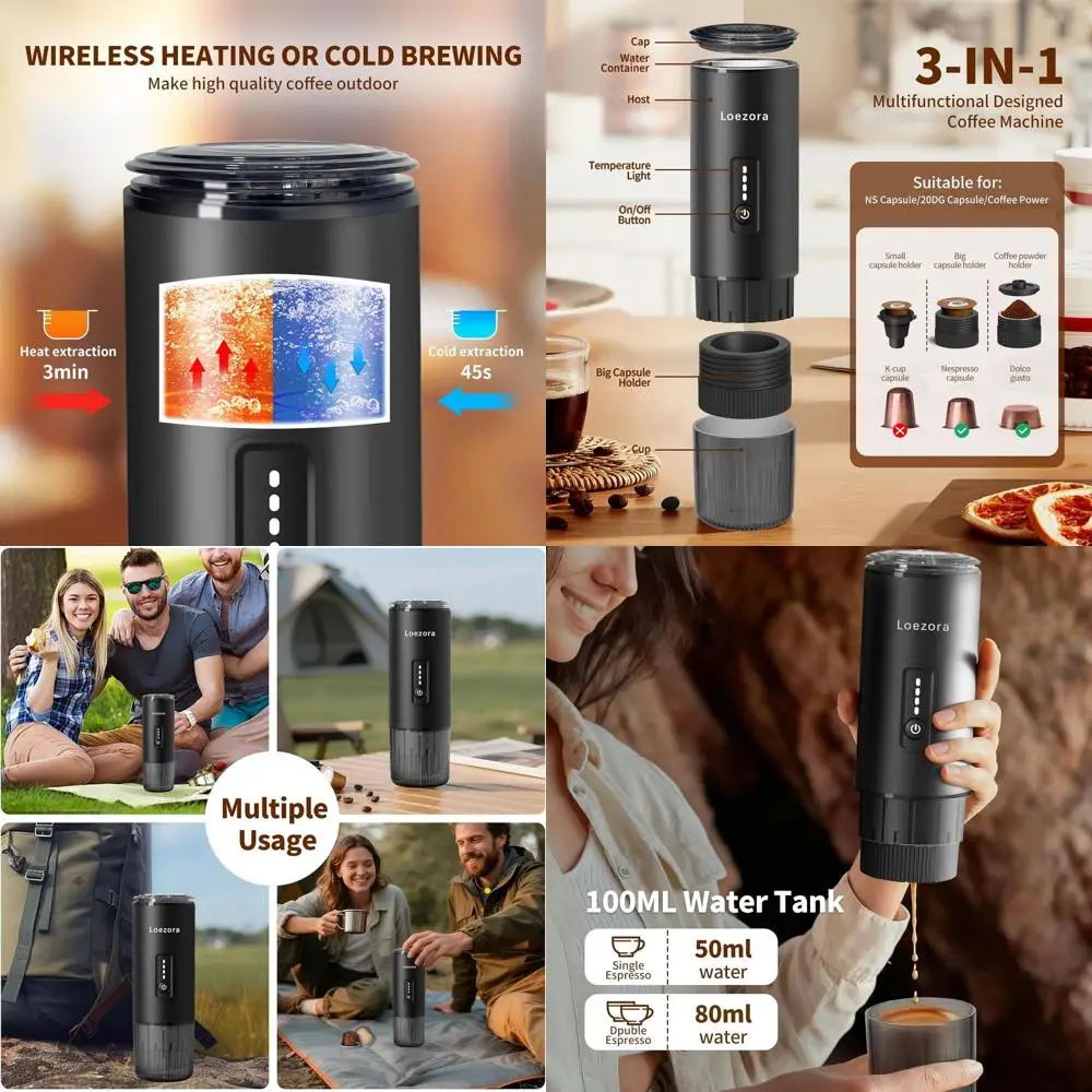 

Portable 20Bar Espresso Maker, Stainless Steel, 7500mAh Rechargeable, 3-in-1 for Coffee Grounds & Capsules, Perfect for Outdoors