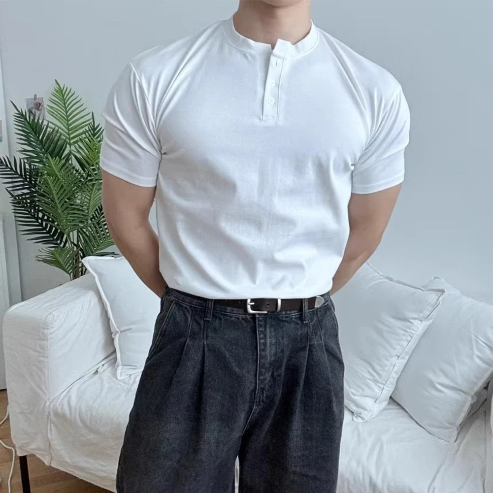 Comfy Fashion Blouse Tops Muscle Quick-drying Round Neck Short Sleeve Slim Fit Summer Workwear Breathable Mens