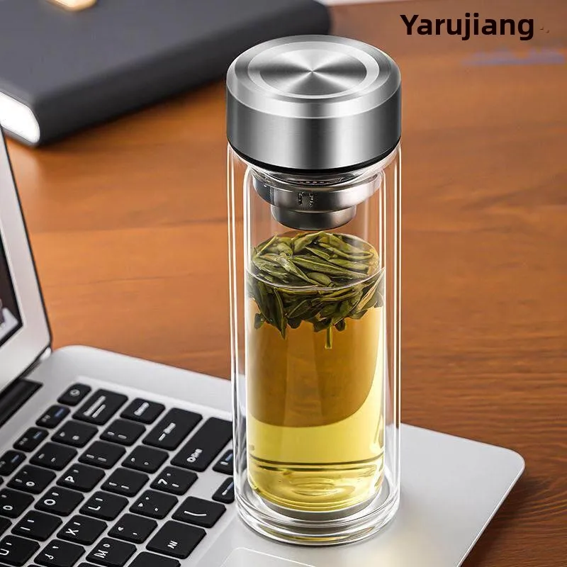 Thickened Double Layer High Borosilicate Glass Cup Heat Resistant Portable Large Capacity Water Cup Luxury Tea Water Separati...