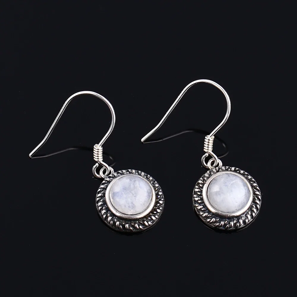 

925 Sterling Silver Drop Earrings Natural 7MM Round Moonstone Earrings for Women Fine Jewelry Dropshipping Wholesale