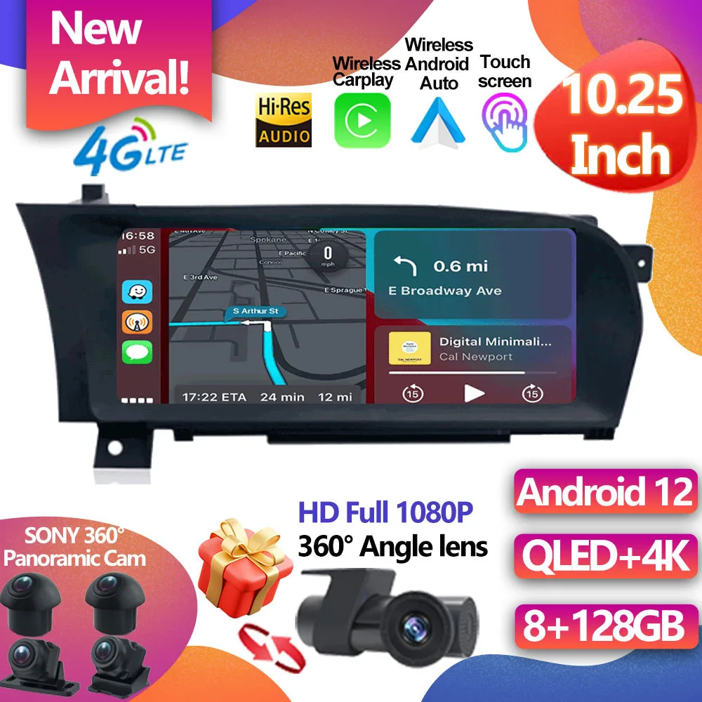 

For Benz S W221 W216 2005-2013 10.25 Inch Android 12 Auto Touch Screen GPS Car Carplay Monitors Speacker Radio Multimedia Player