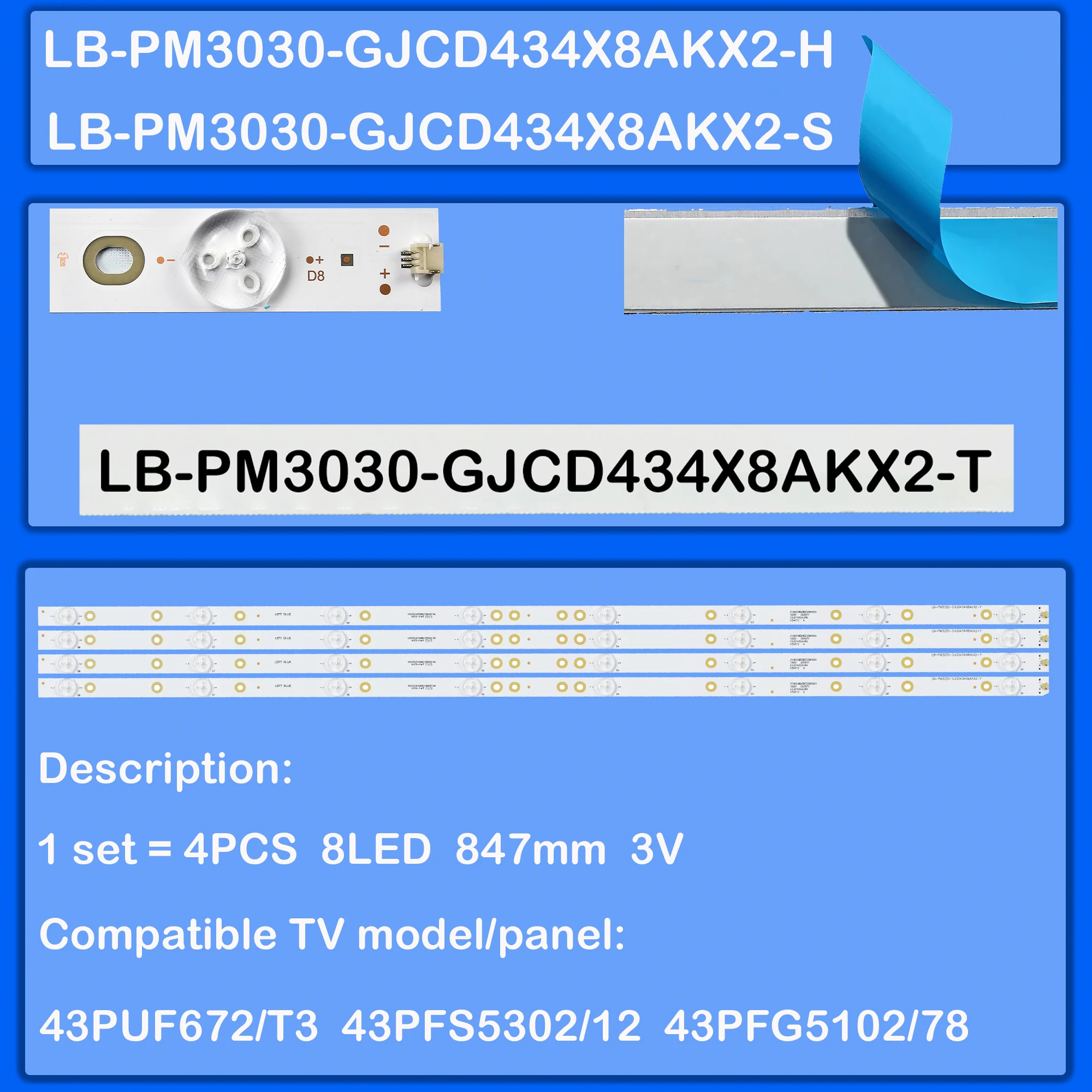 

LED Backlight strip For LE43S5970 LE43S5977 43PFG5102 43PFG5102/77 LB-PM3030-GJCD434X8AKX2-H