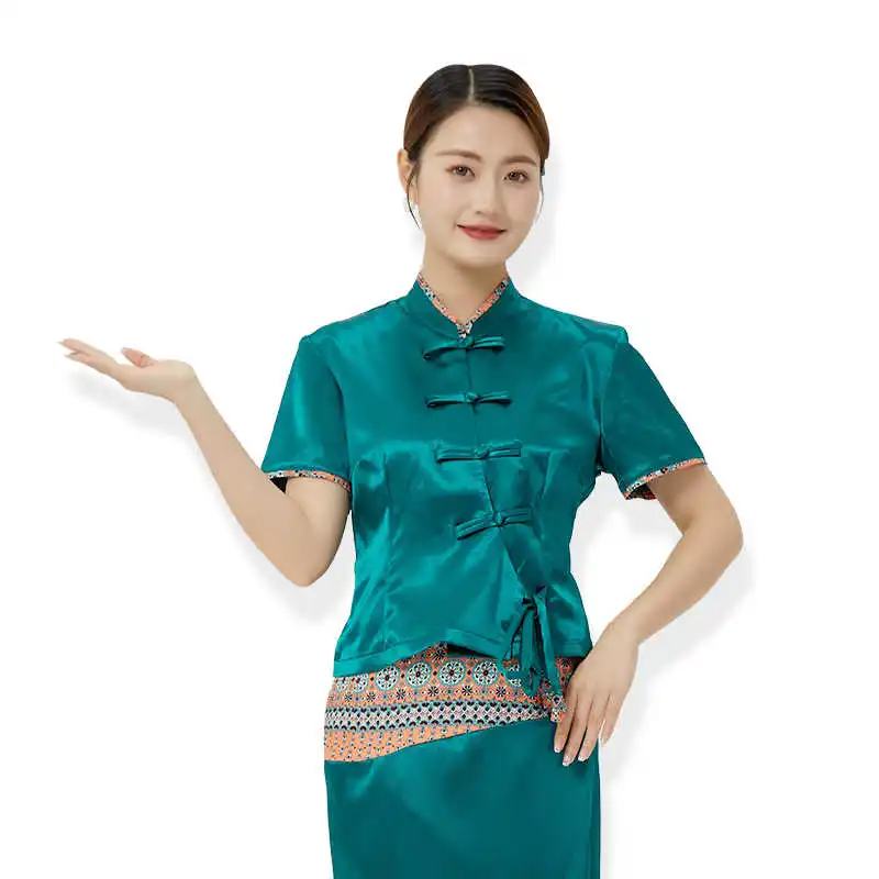 

Tailored Long Skirt Suits Spring Autumn Thailand Trend Beauty Salon Work Uniform Female Hotel Waiter Short Sleeve Summer Attires