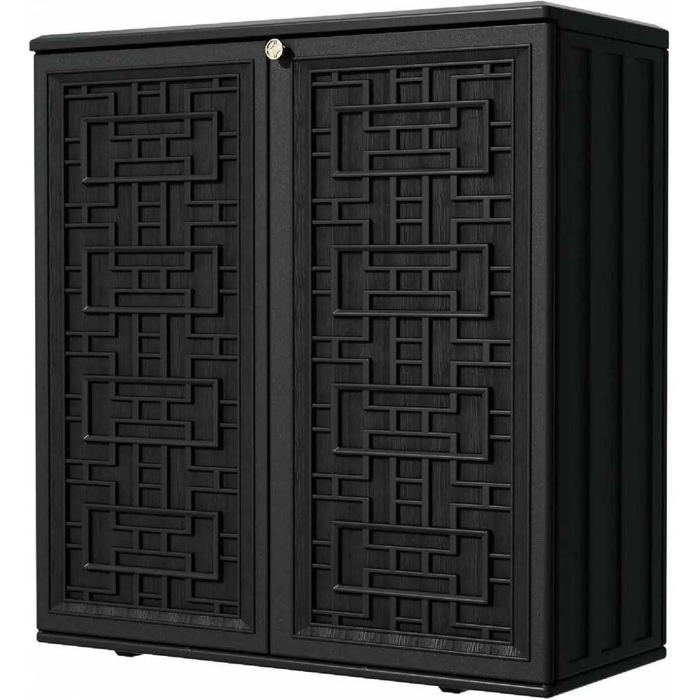 

Weatherproof Outdoor Storage Cabinet with Shelves for Towels, Grills, and Garden Tools - Black