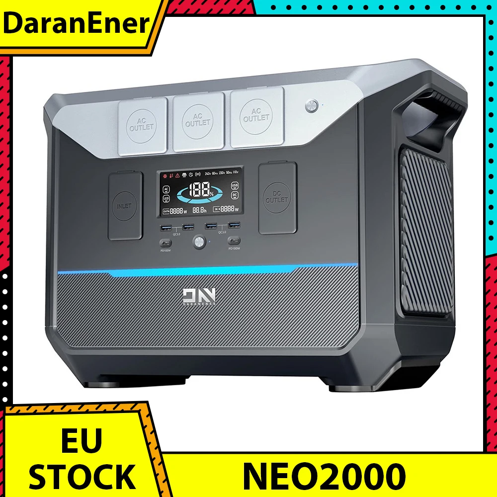 DaranEner NEO2000 Portable Power Station 2073.6Wh LiFePO4 Battery Solar Generator 2000W AC Output 1.8 Hours Full Charge 14 Ports